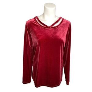 LIZ CLAIBORNE  Red Stretch Velvet‎ Long Sleeve Top sz Large